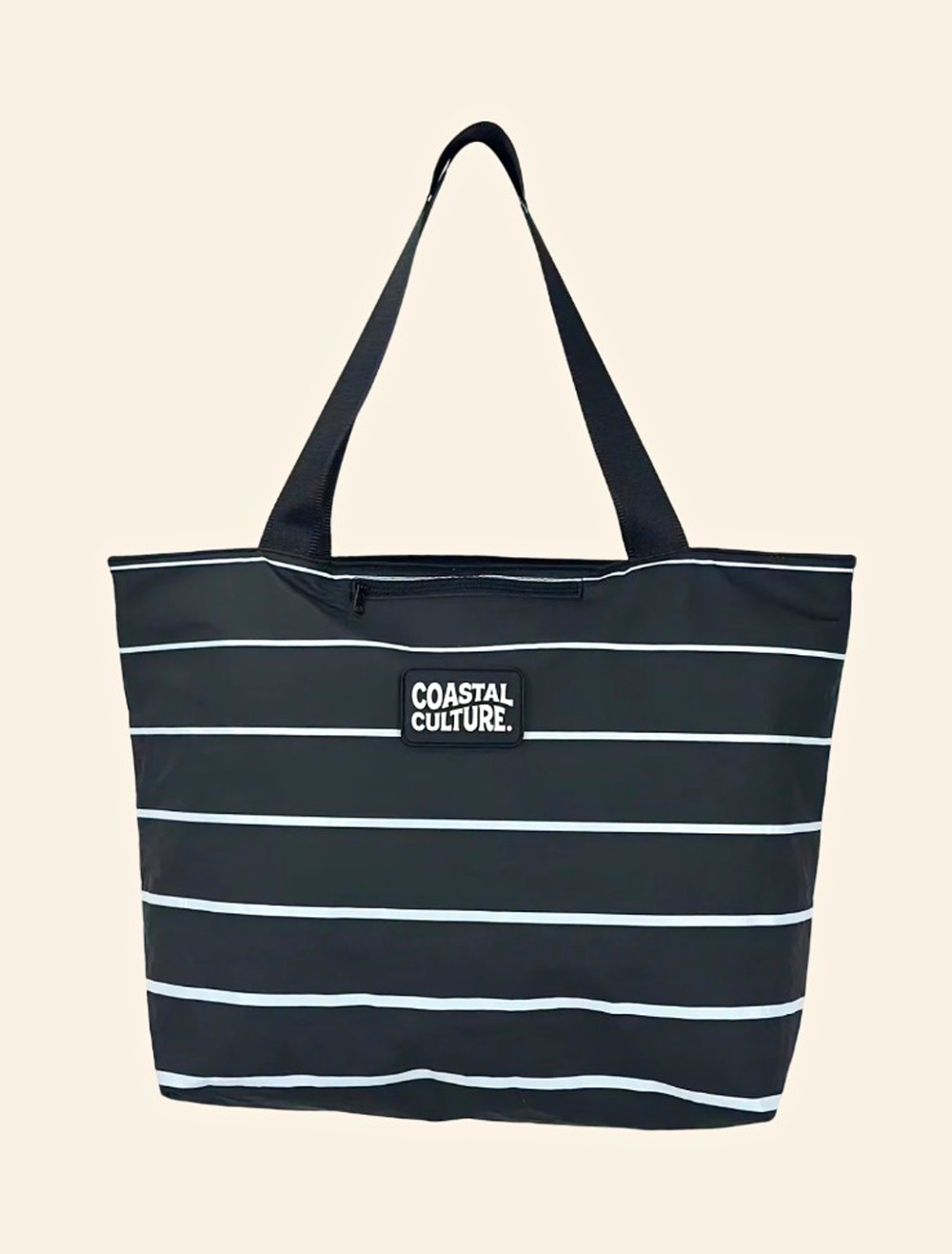 Coastal Culture Black White Striped Zip Top Tote Bag Women’s Double Handles